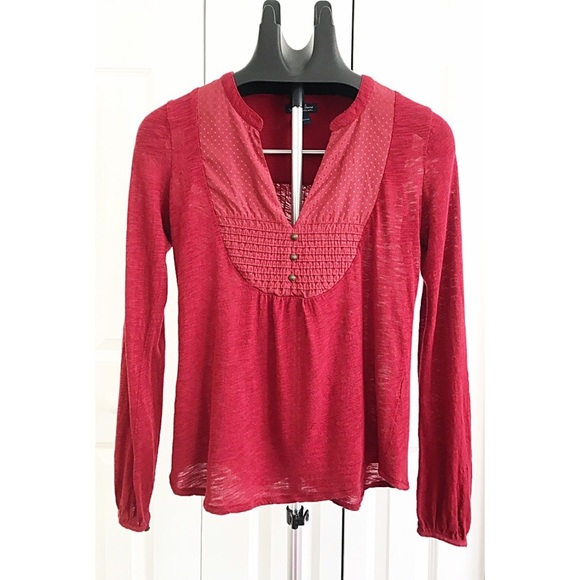 Lucky Brand Tops - Lucky Brand Burgundy Pin-Tuck Henley Top | Size S